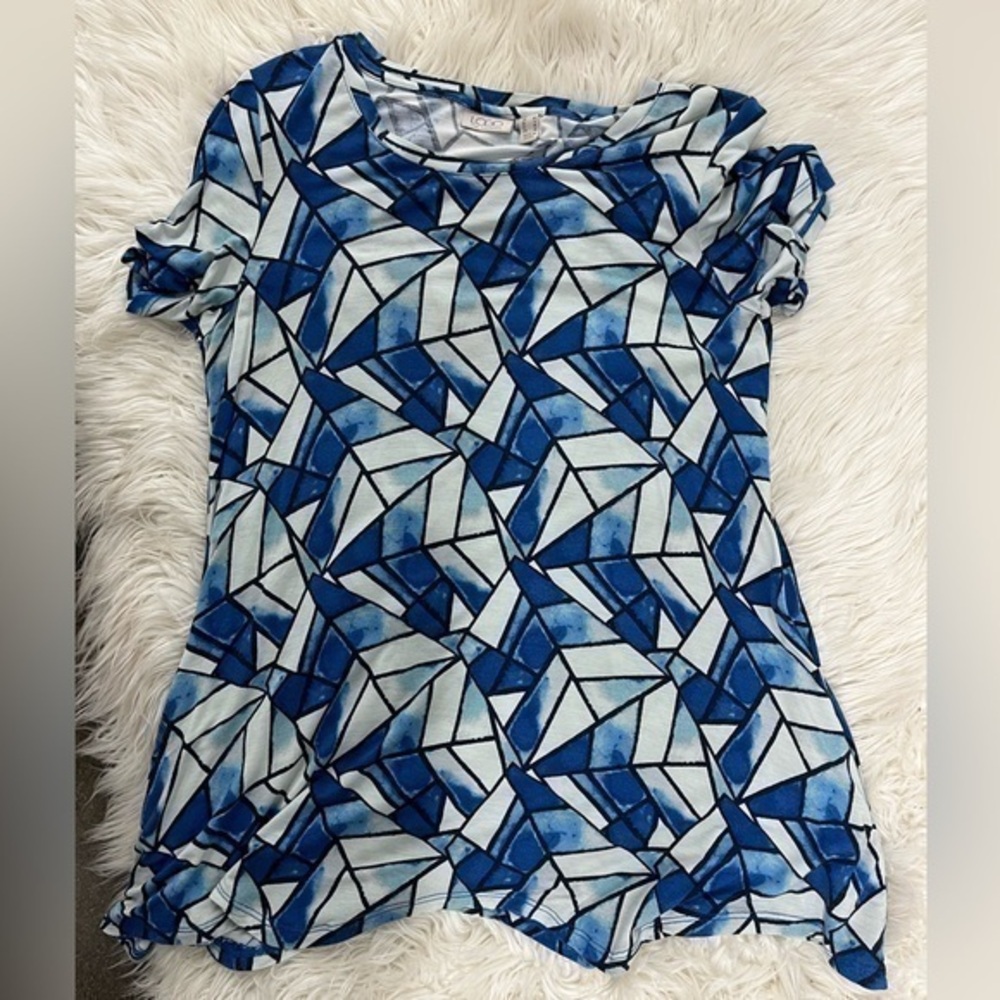 LOGO by Lori Goldstein Blue/White Top Size S